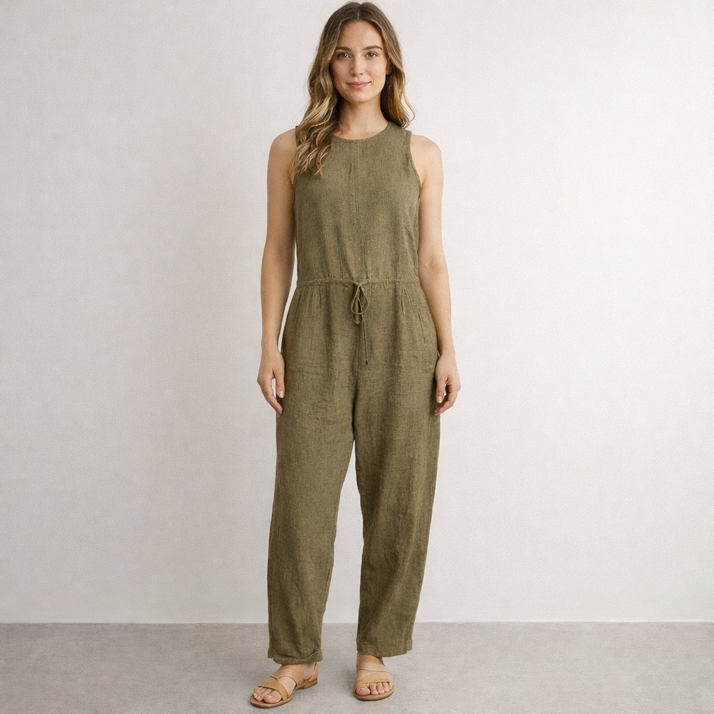 Zara cotton Sleeveless coastal Lagenlook Jumpsuit size small